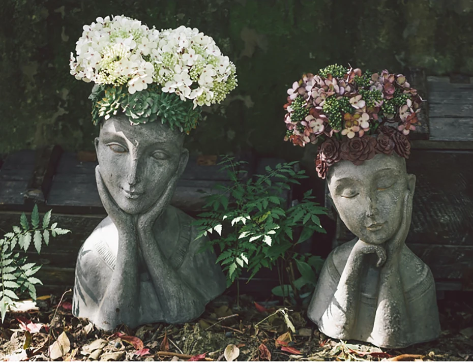 Открытый богиня украшение цветочный горшок мясистая гирлянда девушка цветочный горшок портрет винтажная ваза человеческое лицо цветочные вазы садовый декор