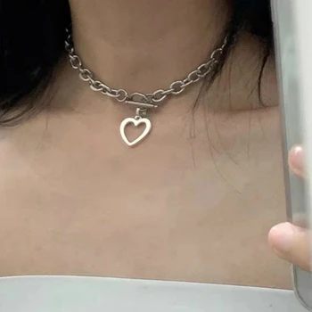 

New Fashion Jewelry Necklace Love Heart Necklace Metal Exaggerated Thick Chain Necklace Women Statement Necklace Wholesale