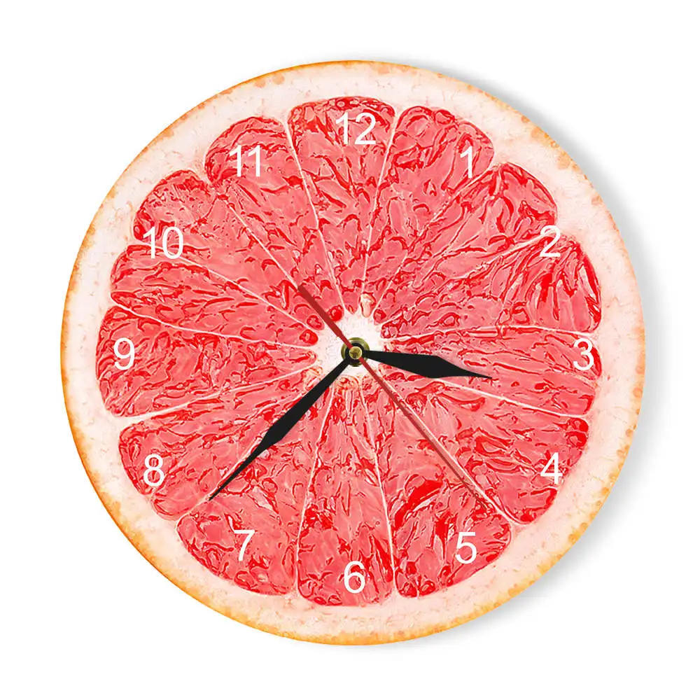 Желтый лимон настенные часы в виде фруктового дерева извести современные кухонные часы домашние декоративные часы гостиная часы тропические фрукты настенные художественные часы - Цвет: Round orange