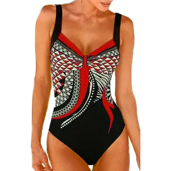 

Fashion Womens One-Piece Bandage Bikini Vintage Sexy Ladies Printed Swimsuit Push Up Monokini Swimsuit Bathing Suit Swimwear