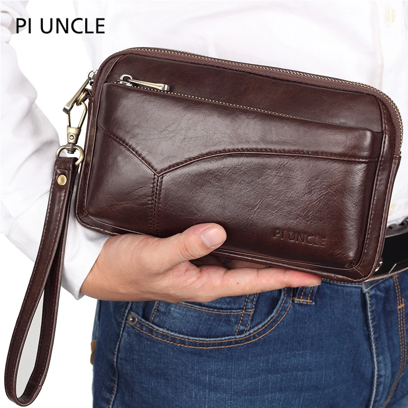 Mens Handbag Clutch Mobile Phone Bag Holder Organizer Genuine Leather Retro New