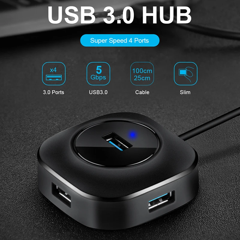 Hub USB 3,0 Multi USB 3,0 Hub 2,0 adaptador/divisor USB múltiples 3 eje expansor de Puerto 4 Hab para PC y ordenador portátil Accesorios