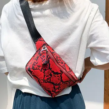 

Women Snakeskin Pattern Waist Fanny Pack Belt Leather Shoulder Bag Travel Hip Bum Small Purse Chest Pouch