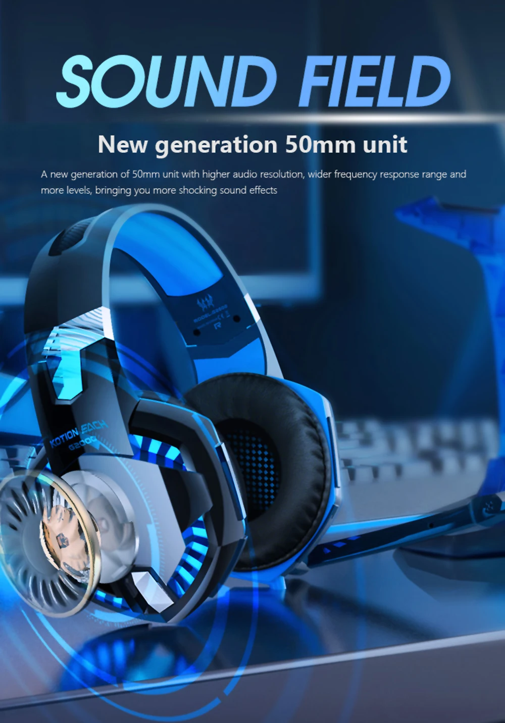 KOTION EACH Gaming Headphones Headset Deep Bass Stereo wired gamer Earphone Microphone with backlit for PS4 phone PC Laptop