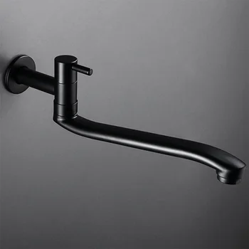 

G1/2 Wall Mounted Single Cold Stainless Steel Lengthen Rotatable Kitchen Faucet Leakproof Balcony Mop Pool Modern Hotel Black