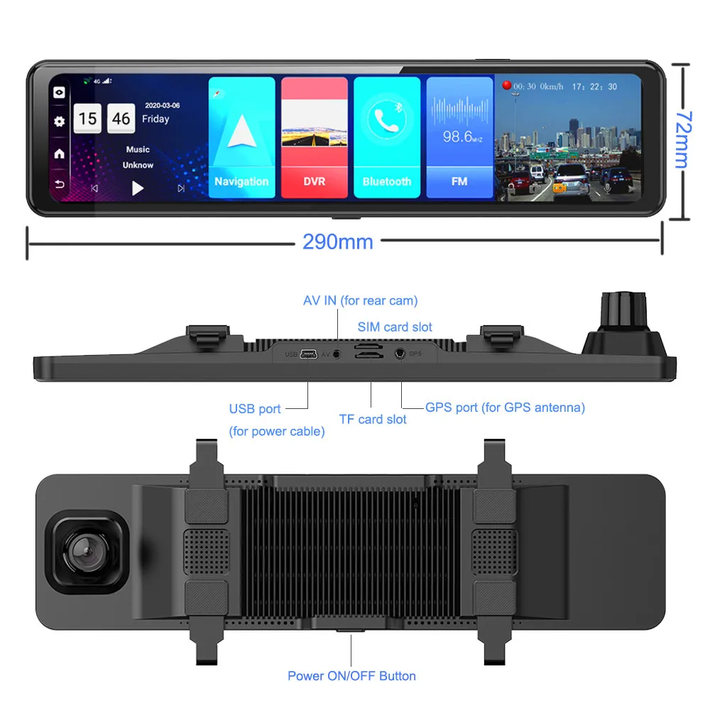 4GB + 32GB Car DVR Camera 4G Android 8.1 Stream RearView Mirror 12inch 1080P Drive Video Auto Recorder Registrator car dash cam
