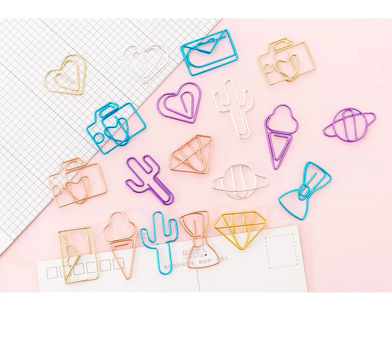 Creative clips formas cartoon shaped paperclip metal paper clip cute clamp bookmarks bright color