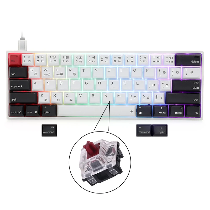 AK61 HotSwap Mechanical Keyboard Mini Portable Wired PBT Keycap Gateron Switch RGB Gaming Keyboard Designed for -Mac/Win