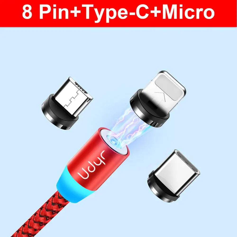 3 in 1 Red Cable Udyr Магнитный кабель Micro usb type C адаптер для быстрой зарядки Micro type-C Магнитный зарядный usb-кабель для iPhone 11 XR Plus Xiaomi - Цвет: 3 in 1 Red Cable
