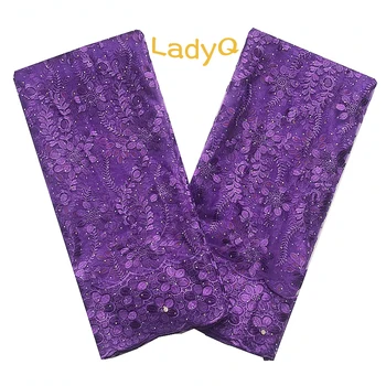 

Purple Nigerian Tulle Lace with Sequins African Net Lace 5 Yard Rhinestone French Guipure Lace Fabric Luxury Nigeria Fabric Lace