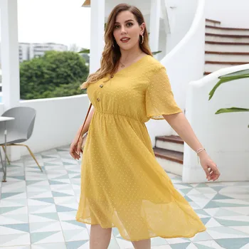 

Plus size women's clothing original design summer new product elegant V-neck dress for fat ladies