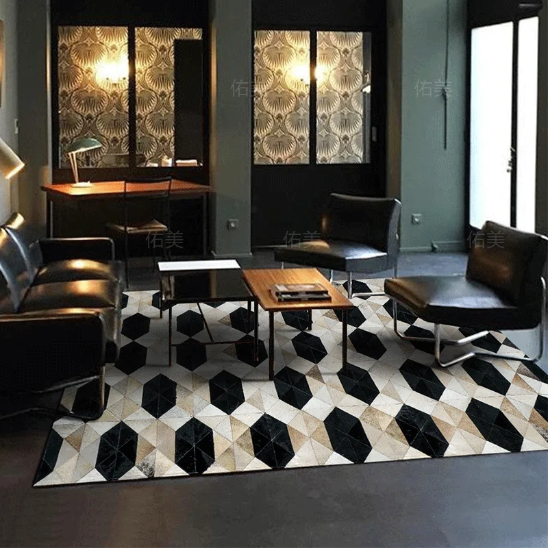 Американский стиль Роскошные теплые ковер пэтчворк, украшения Современный узор корова кожа чекер ковер для гостиной