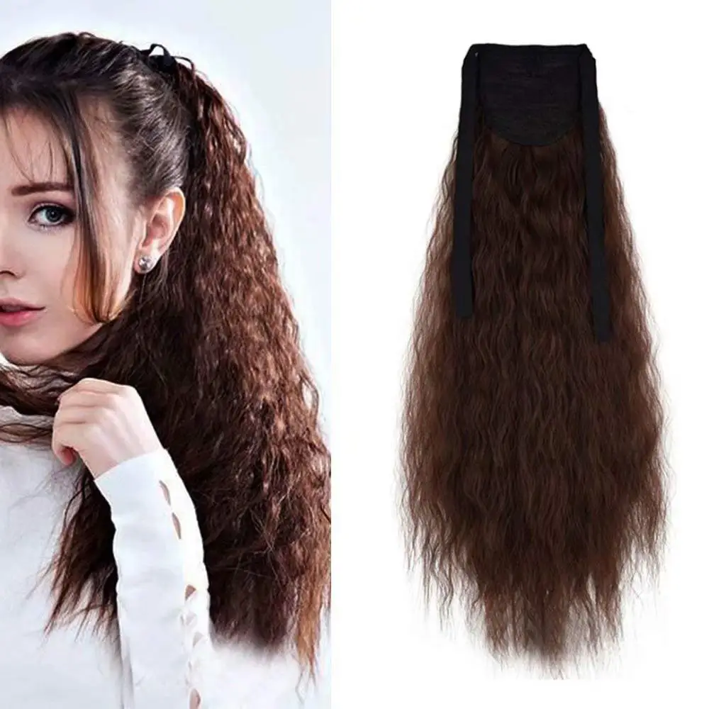 

LM Long Corn Curly Fake Clip inHair Ribbon Ponytail Extensions Synthetic High Temperature Fiber Hair Extensions for Women