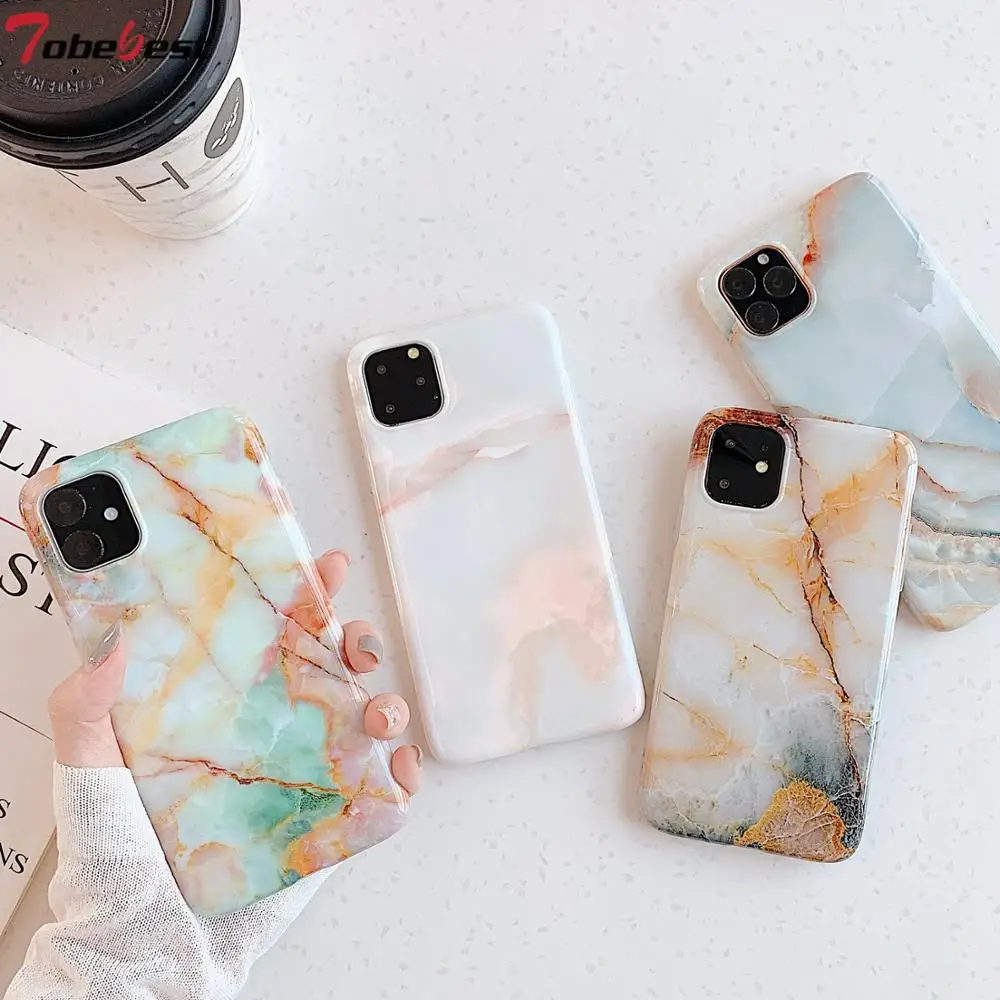 

For iPhone 11 Pro MAX Glossy Jade Marble Phone Cases for iPhone XS Max XR X 8 7 6 6S Plus 8Plus Soft Silicone TPU IMD Case Cover