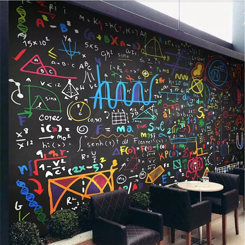 Wallpaper Mural Decoration Blackboard KTV Retro 3D Nostalgia Math Formula-Background