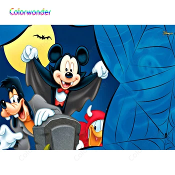 

Happy Halloween Children Party Photo Backdrop Cartoon The Bat Dressed Up Mickey Mouse Birthday Background Photography Vinyl