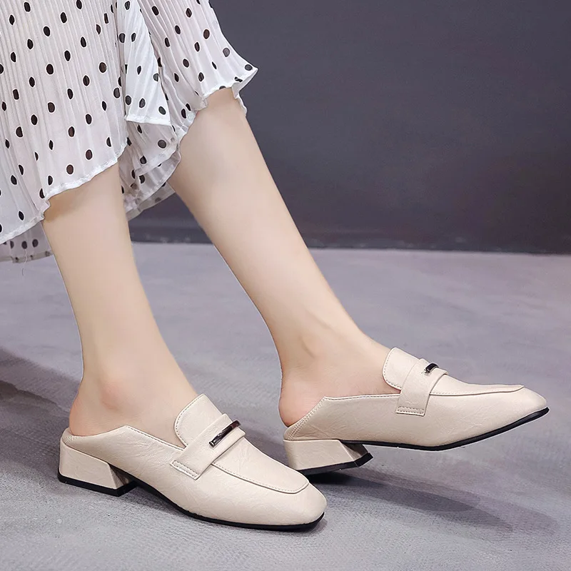 

Spring And Autumn New Style Semi-high Heeled Waterproof Platform Low Top Deep Mouth Square Head Foot Covering Peas WOMEN'S Shoes