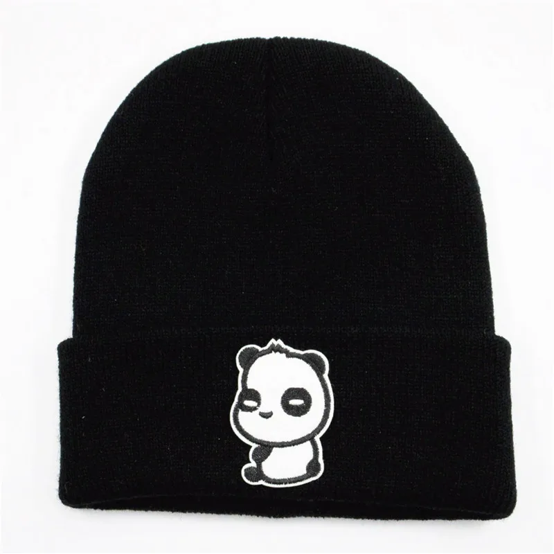 

Love Panda Embroidery Cotton Thicken Knitted Hat Winter Warm Hat Skullies Cap Beanie Hat for Men and Women 239