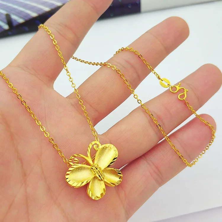 Necklace for Women Yellow Gold Color Butterfly Pendant Short Clavicle Chain Choker Engagement Anniversary Jewelry Birthday Gifts