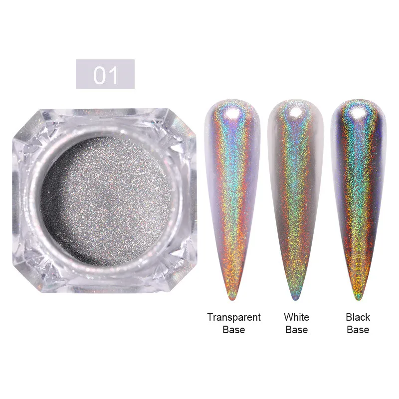 1 коробка металлическая блестящая голографическая зеркальная пудра порошок хромового пигмента украшения для ногтей Лазерная Ослепительная пыль - Цвет: laser1