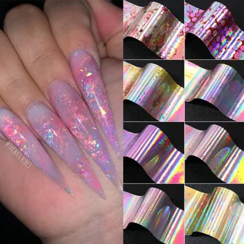 

16Pcs/Pack Holographics Nail Foil Flower LaceTransfer sparkly Sky Summer Sliders For Manicures Nail Art Decals Decoration