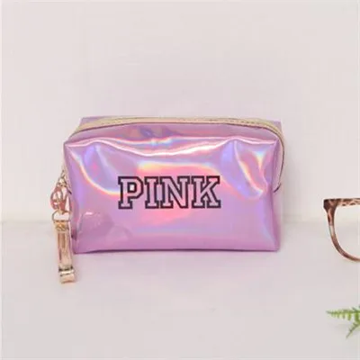 Pink Лазерная блестящая женская косметичка модная косметичка из искусственной кожи Водонепроницаемая Косметика Органайзер сумка розовый квадратный пакет - Цвет: Pink