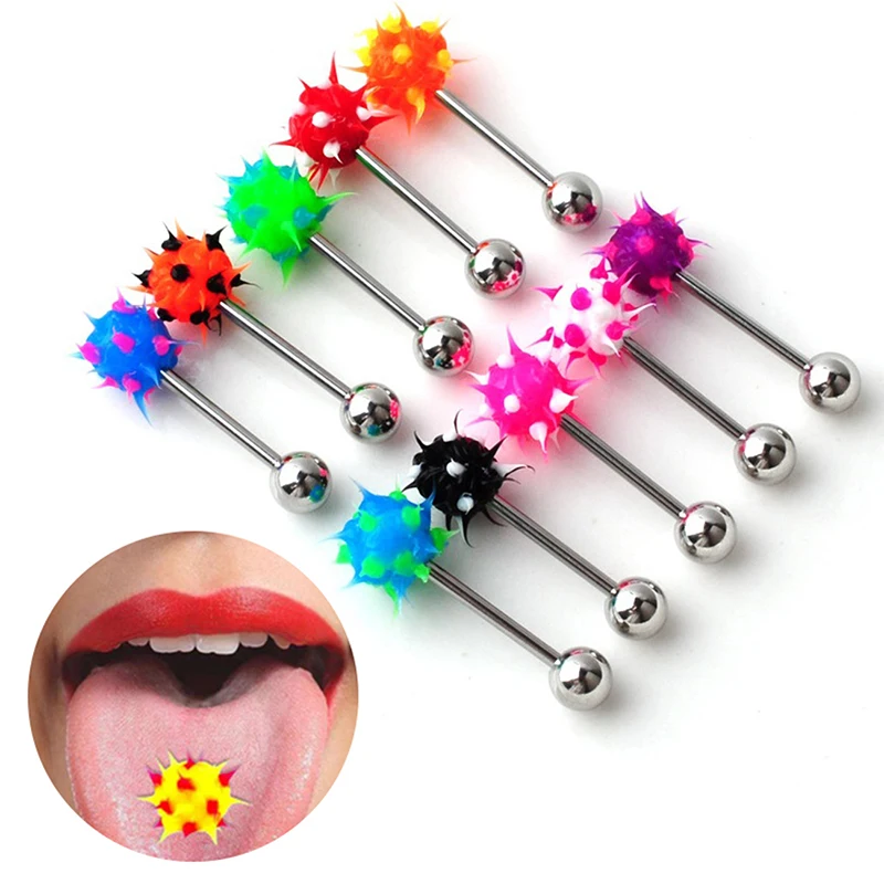 SurgicalSteelVibratingTongueRingTonguePiercingRingColorfulRock