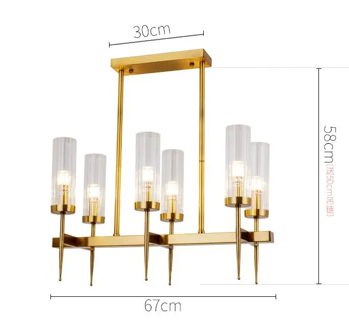 Американская вилла RH столовая Эдисон E27 Led подвесные светильники прямая пластина золотой металлический блеск лампы Led стержень подвесной светильник - Цвет корпуса: 6 light L68cm