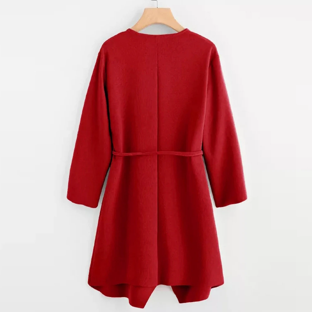 Jaycosin Winter Coats Women Autumn Waterfall Pocket Overcoats Front Wrap Coat Jacket Outwear Solid Female Outer Girls Ladies 808