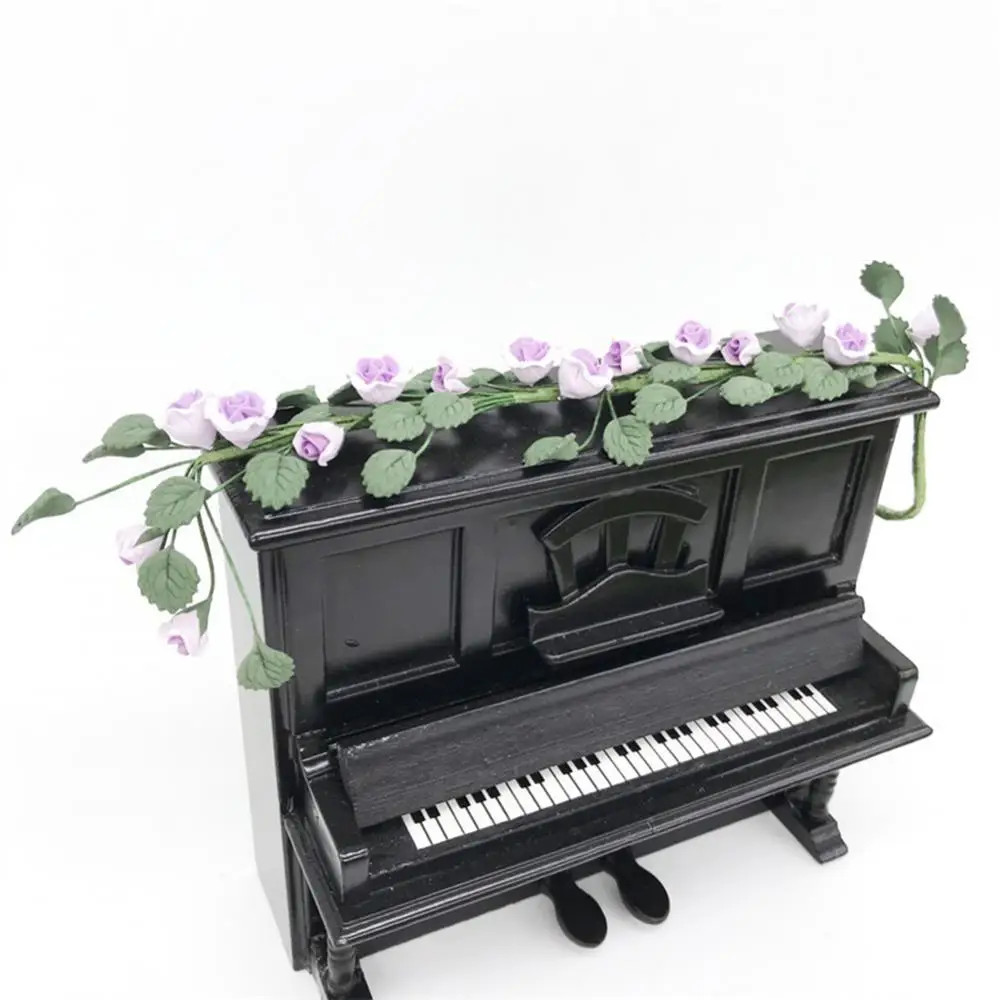 1/12 Simulation Fake Rose Flower Branch Garland Doll House Garden Ornaments