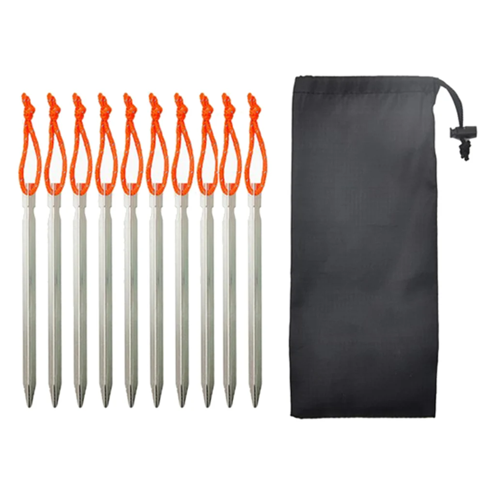 10pcs 18cm Outdoor Camping Tent Stake Pegs Aviation Aluminium Alloy Hiking Traveling Tent Nail Accessories with Storage Bag