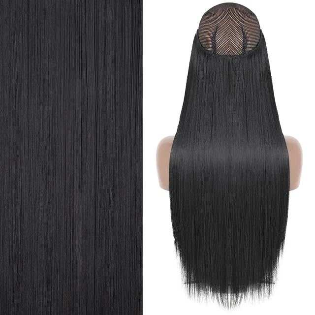 Synthetic No Clip Invisible Wire Hair Extensions Straight Natural Black Blonde One Piece False Hairpiece Halo Hair Extension Z-1