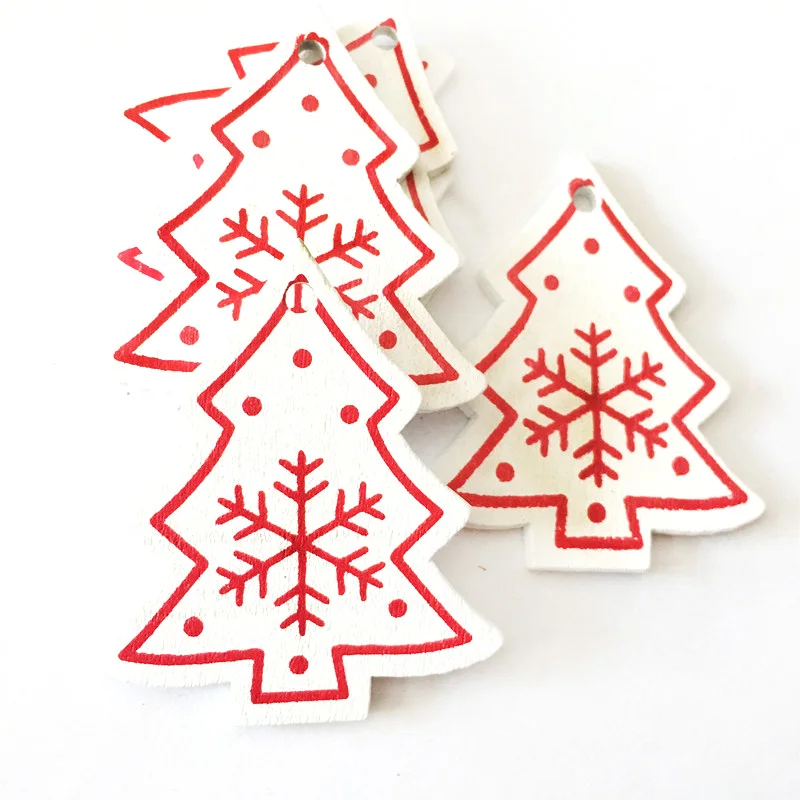 10Pcs 5cm Wooden Chistmas Tree Pendant Ornament New Year Christmas Party Decoration Noel Craft Gift Hanging Supplies - Цвет: 04