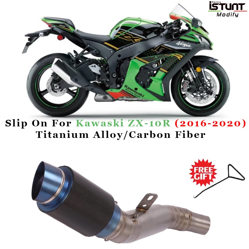 

Motorcycle GP Exhaust Escape Modified Titanium Alloy Middle Link Pipe Carbon Fiber Muffler For Kawasaki ZX-10R zx10r 2016 - 2020