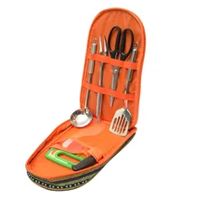 Portable Spoon Shovel Set Camping Storage Bag with Kitchenware 201 Stainless Steel BBQ Picnic Kitchenware Supplies Handbag