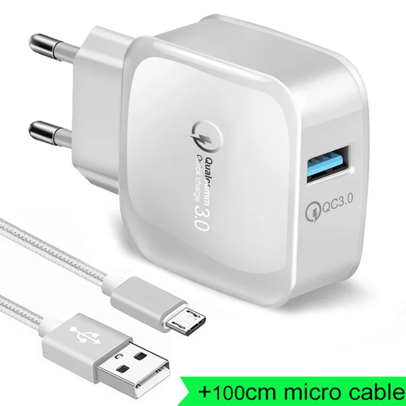 with Micro USB cable USB зарядное устройство 18 Вт Быстрая зарядка QC 3,0 USB Сетевое зарядное устройство для телефона Универсальный Быстрый Кабель-адаптер для iPhone 6 7 8 X Xs MAX samsung xiaomi - Тип штекера: with Micro USB cable