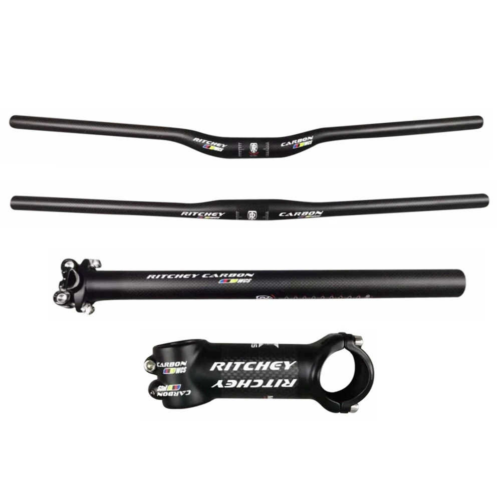 3K Matte Carbon MTB Handlebar Stem Seatpost Mountain Bike Flat Riser Bar Set
