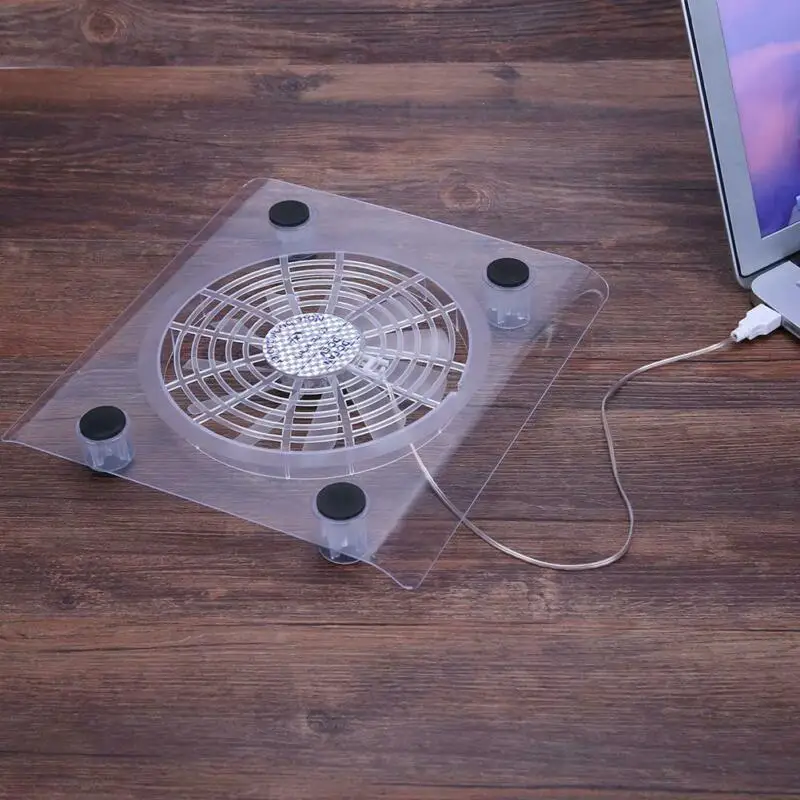 Laptop USB Air Cooling Fan LED Light Cooler Pad Blue LED Large Single Heatsink Cooling Fans 4