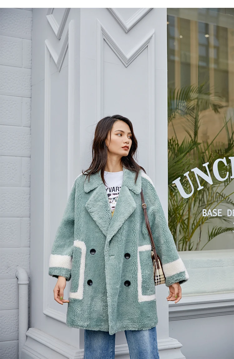 Lamb Fur Coat Multicolor Notched Neck Button Front Thick Warm Fur Long Coat Women Casual Batwing Sleeve Plus A Line Fur Outwear