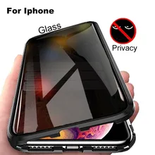Анти-ползучий магнитное закаленное стекло конфиденциальности металлический чехол для Iphone XR XS MAX X 8 7 6 6S Plus защитный Магнитный чехол