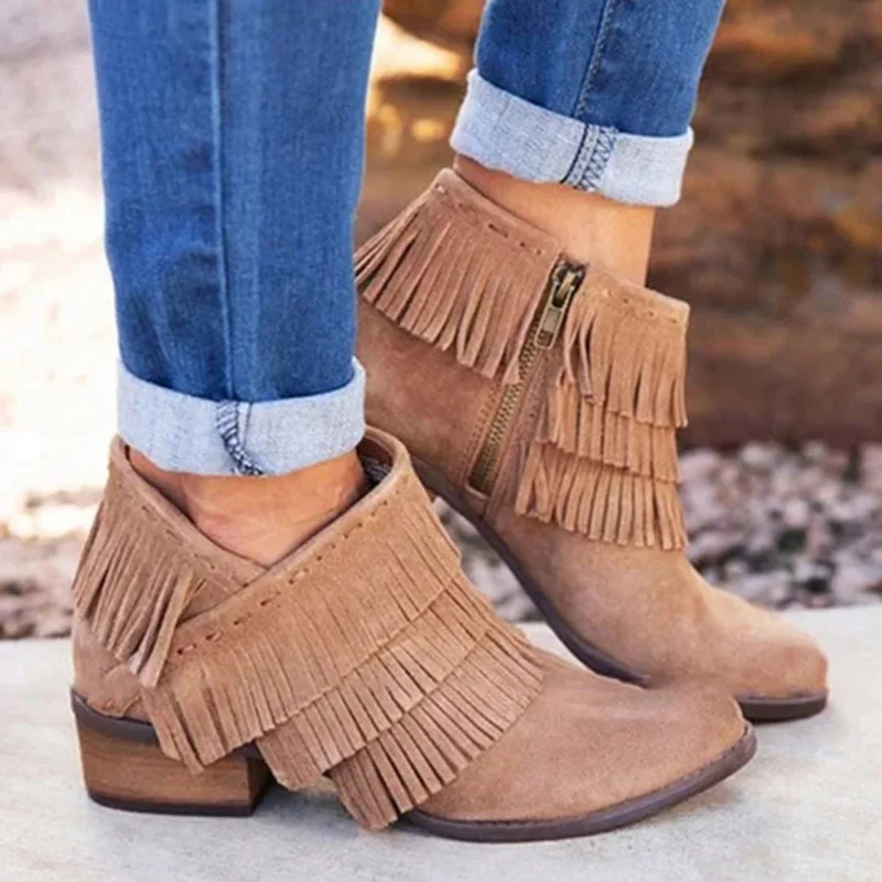 

PUIMENTIUA Ankle Boots Women Tassel Short Boot Winter Fringe Sexy High Heel Shoes Stylish Lady Pointed Toe Stiletto Party Botas