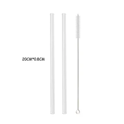 Eco - Friendly Reusable Borosilicate Glass Straw Set with Cleaning Brush for Smoothies and Cocktails (2Pcs Straight)