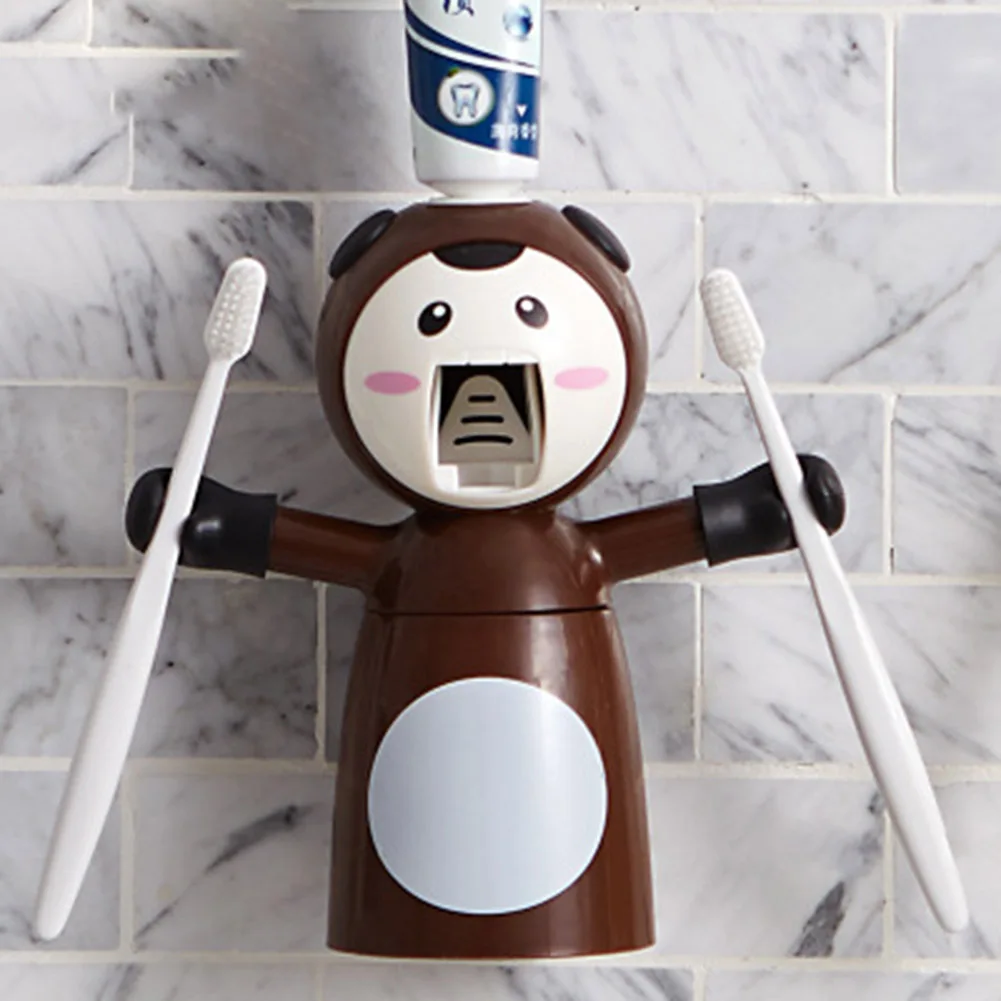

Toothpaste Dispenser Wall Mounted Toothpaste Squeezer with Cup All-in-1 Toothbrush Holder HKS99