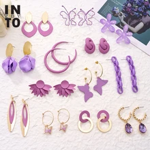 にトレンディ紫蝶フラワードロップ女性幾何声明ブラブライヤリングファッションジュエリー 2020 za(China)
