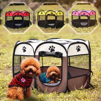 

Pet Dog Playpen Tent Crate Room Foldable Puppy Exercise Cat Cage Waterproof Outdoor Two Door Mesh Shade Cover Nest Kennel