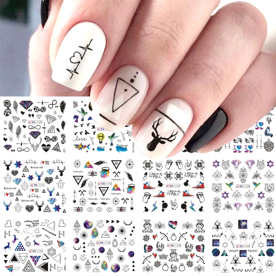 Charming Geometric Nail Art Stickers Winter Deer Water Decals Personality  Sliders Design DIY Manicure Decoration LABN1129 1140|Stickers & Decals| -  AliExpress