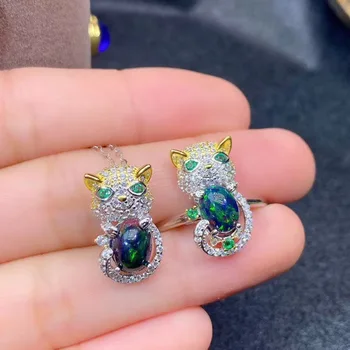 

100% Natural and Real Black Opal jewelry set Natural Real Black Opal 925 sterling silver 1pc pendant,1pc Ring