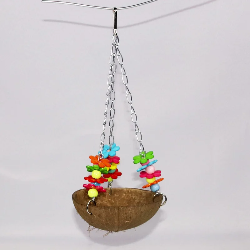 

Pet Birds Parrot Natural Coconut Shell Acrylic Bird Swing Habitat Bed Parrot Toys Feeding Equipment Cage Pendant