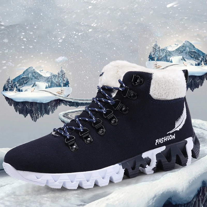 

High Top Men's Snow Shoes Winter Fashion Casual Shoes Men Lace up Warm Sneakers Couples Ankle Boots Black Walking Man Footwear