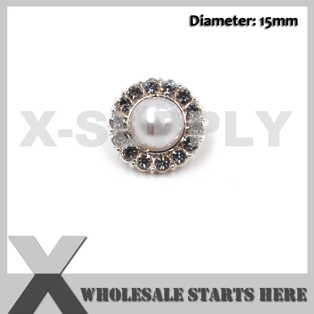 

15mm Small Round Crystal Pearl Button With a Loop Back For Flower Center,Wedding Decorations